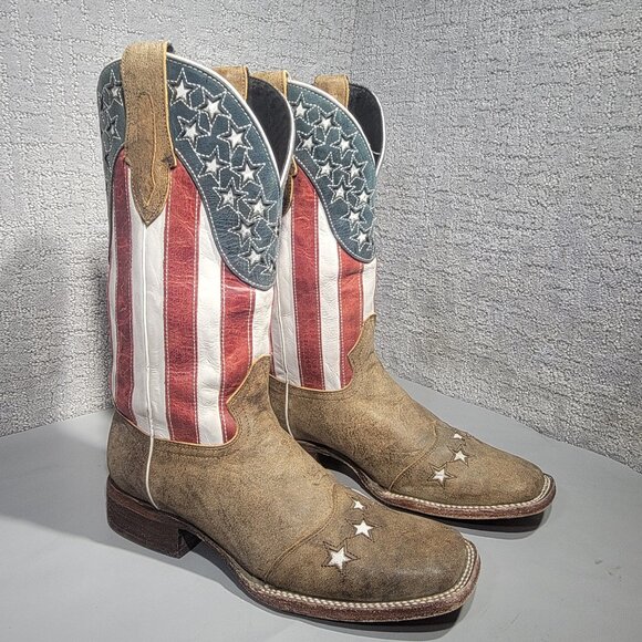 JB Dillon Men’s 9 D Distressed American Flag Patriotic Square Toe Cowboy Boots - Picture 4 of 9